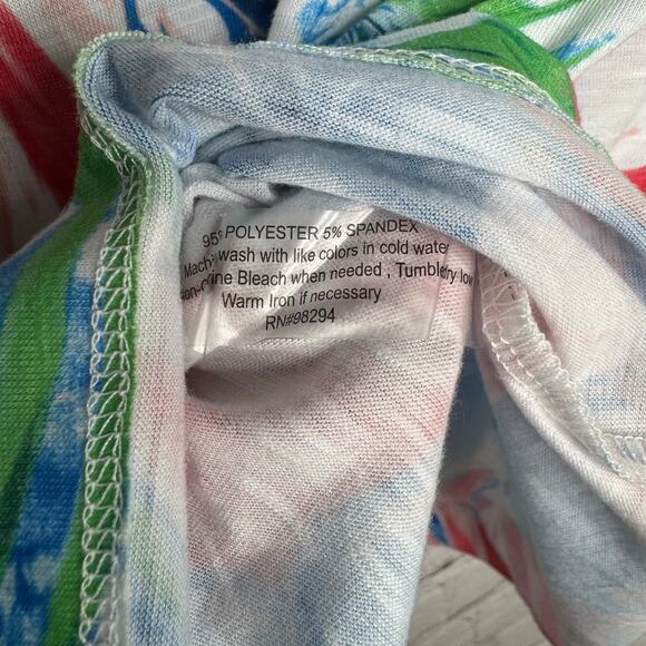 Thomas & Olivia Wms L Blue Pink White Tropical Floral Sleeveless Lace-up Top - Picture 6 of 7